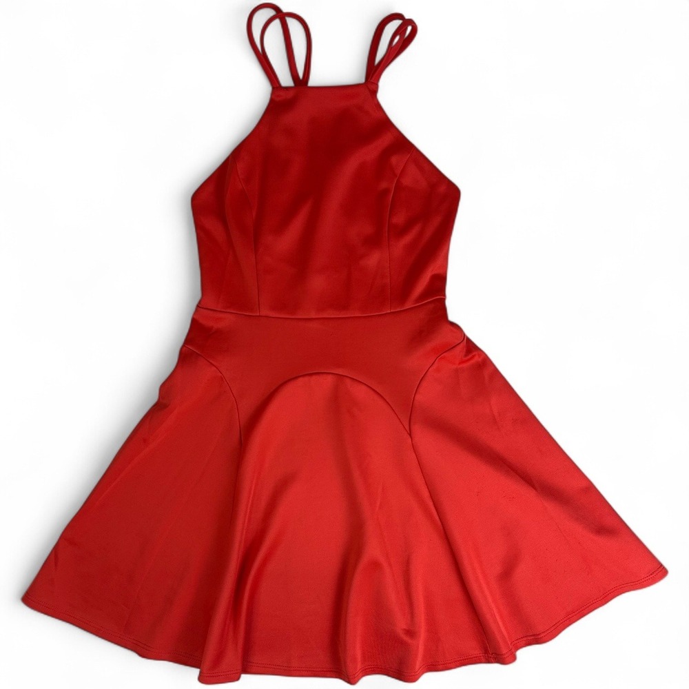 Solemio Red Fit & Flare Dress Small Strappy Skater Mini Dress Open Back